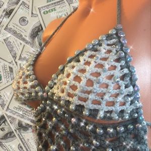 Fringed Crocheted Mesh Dress w/Thong Size Sm/Med